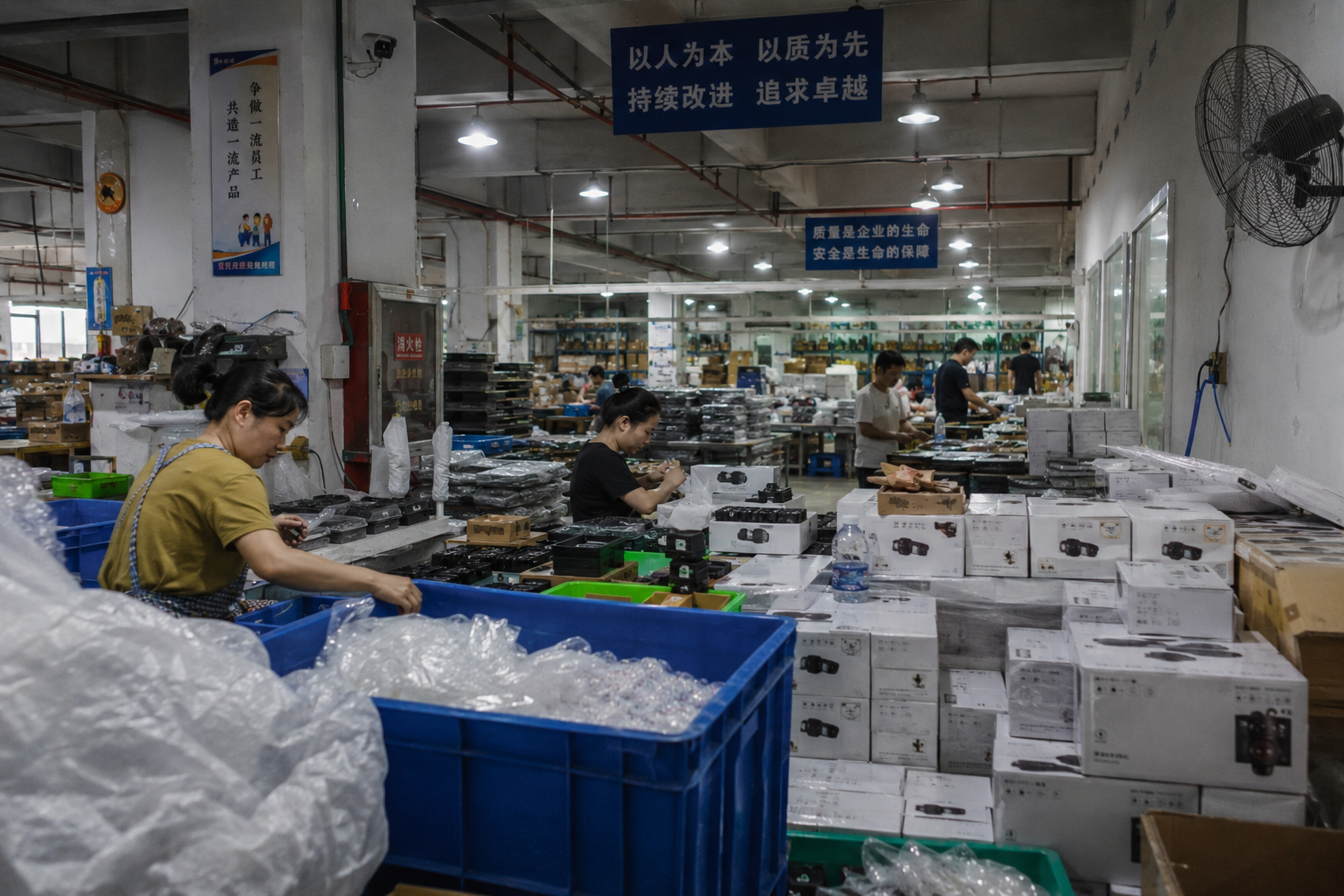 Interior de un mercado mayorista o fábrica en China con producto real
