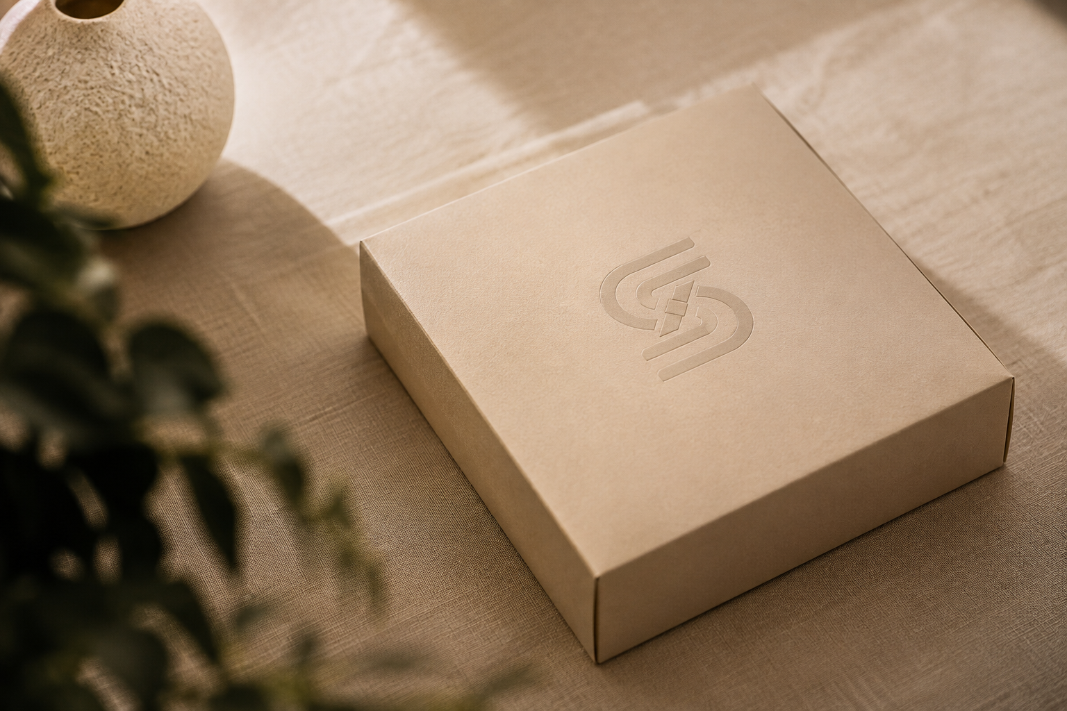 Producto con marca aplicada, packaging elegante