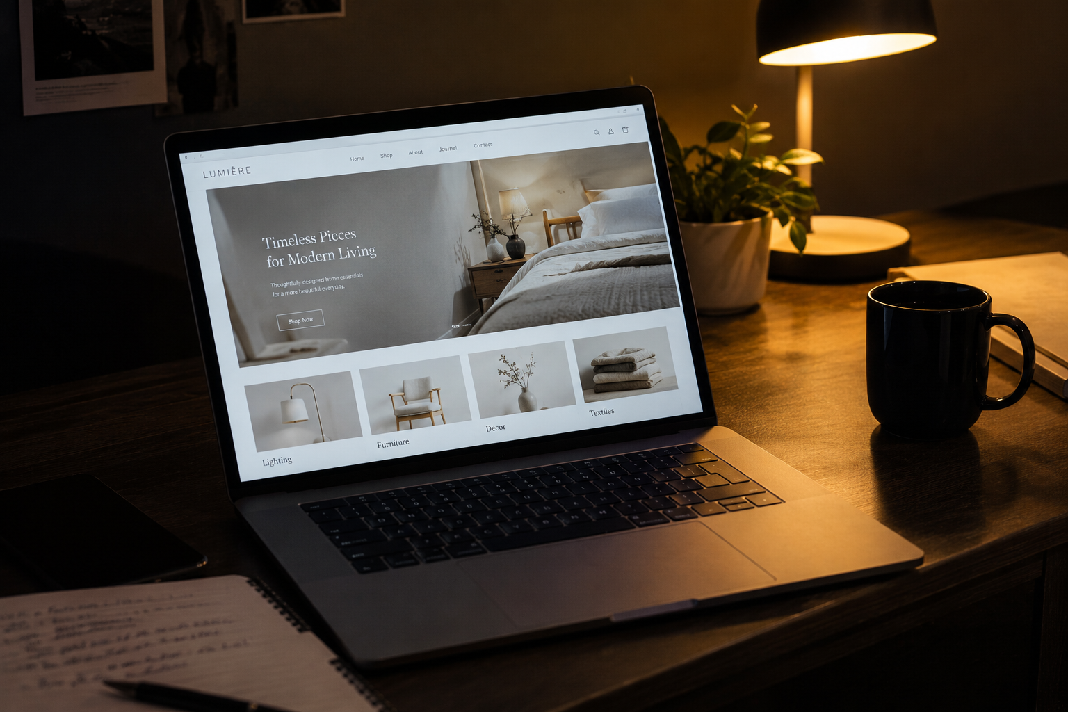 Web terminada mostrada en un escritorio oscuro