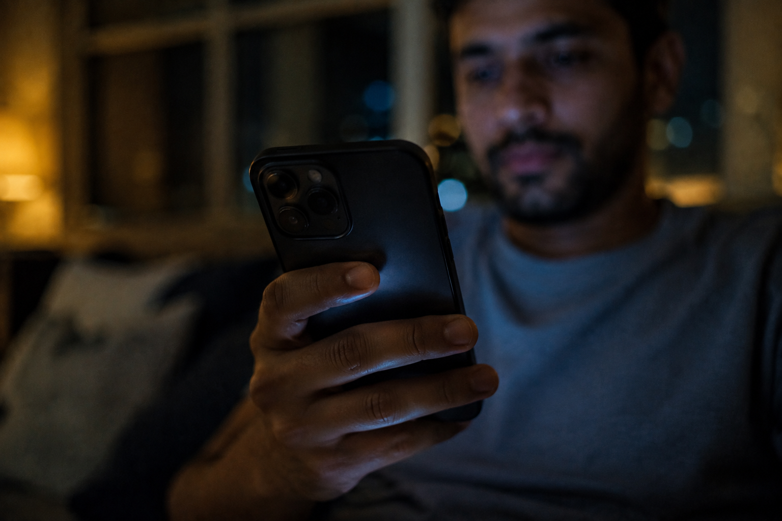 Notificaciones ordenadas llegando a un móvil de noche